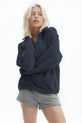 Kadın Yarım Fermuar Dik Yaka Uzun Kollu 3 İ̇plik Sweatshirt - Füme - 1