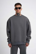 Erkek İ̇çi Pamuklu Bisiklet Yaka Sweatshirt - Füme - 1