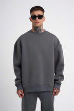 Erkek İ̇çi Pamuklu Bisiklet Yaka Sweatshirt - Füme - 1