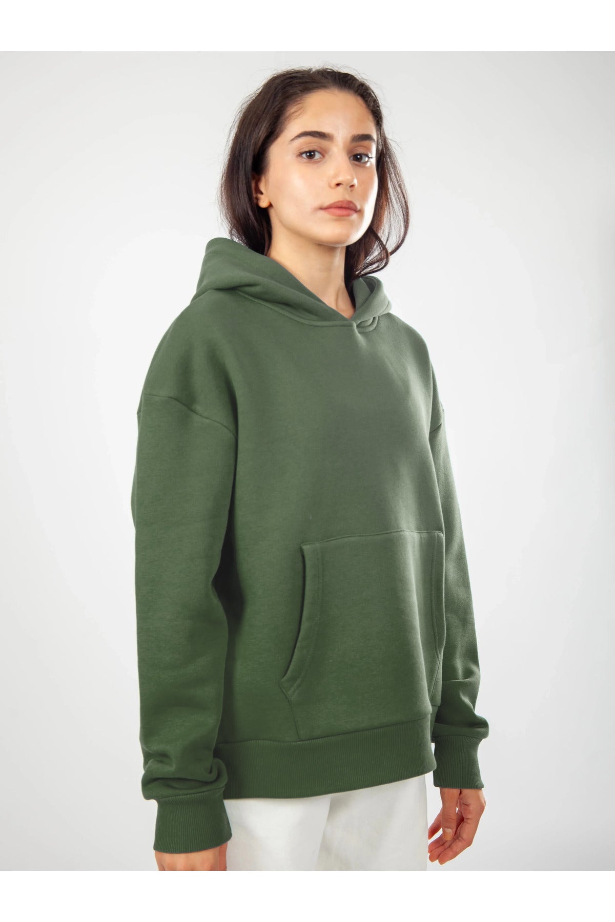 Oversize Hoodie Okul Sweatshirt - Haki Melanj - 2