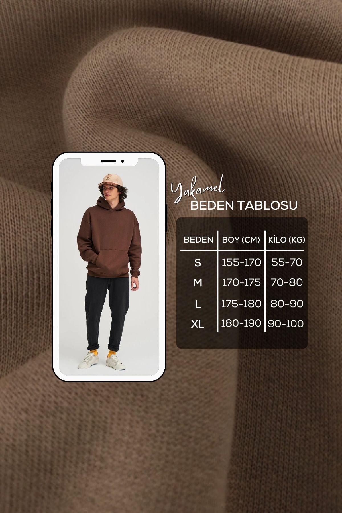 Unisex Kadın Kahverengi Baskısız Kanguru Cepli Kapüşonlu 3 İ̇plik Şardonlu Sweatshirt Oversize Hoodie - Kahverengi - 7