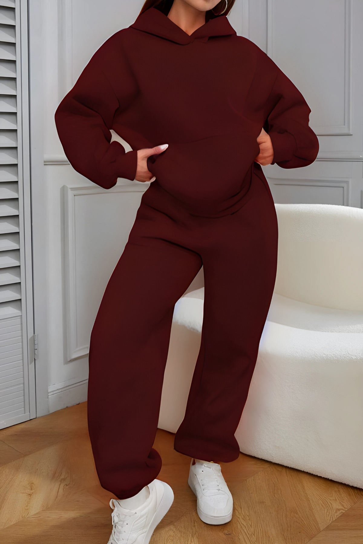 Bol Kalıp Eşofman Takımı Yumuşak Kumaş - Bordo - 2