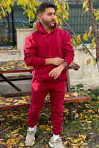 Ob Comfort Kapşonlu Kanguru Cep Oversize Lastik Paça Bordo Eşofman Takımı - Bordo - 5