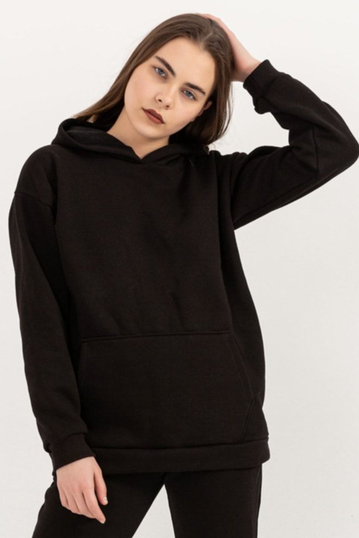 Kadın Salaş Bol Günlük Oversize Sweatshirt - Siyah - 1