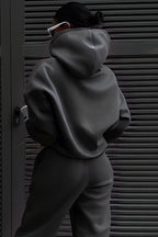 Kadın Salaş Kışlık Hoodie Sweatshirt - Füme - 2
