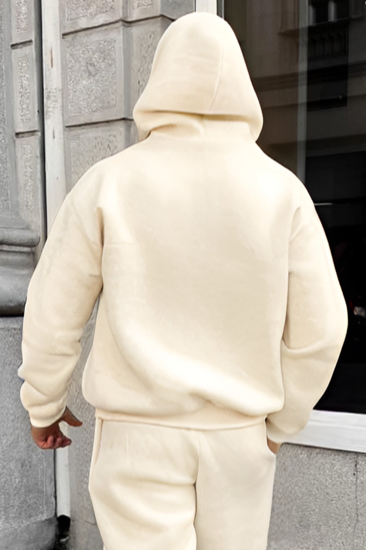 Erkek Düz Spor Ve Günlük Kapşonlu Hoodie Sweatshirt - Bej - 2
