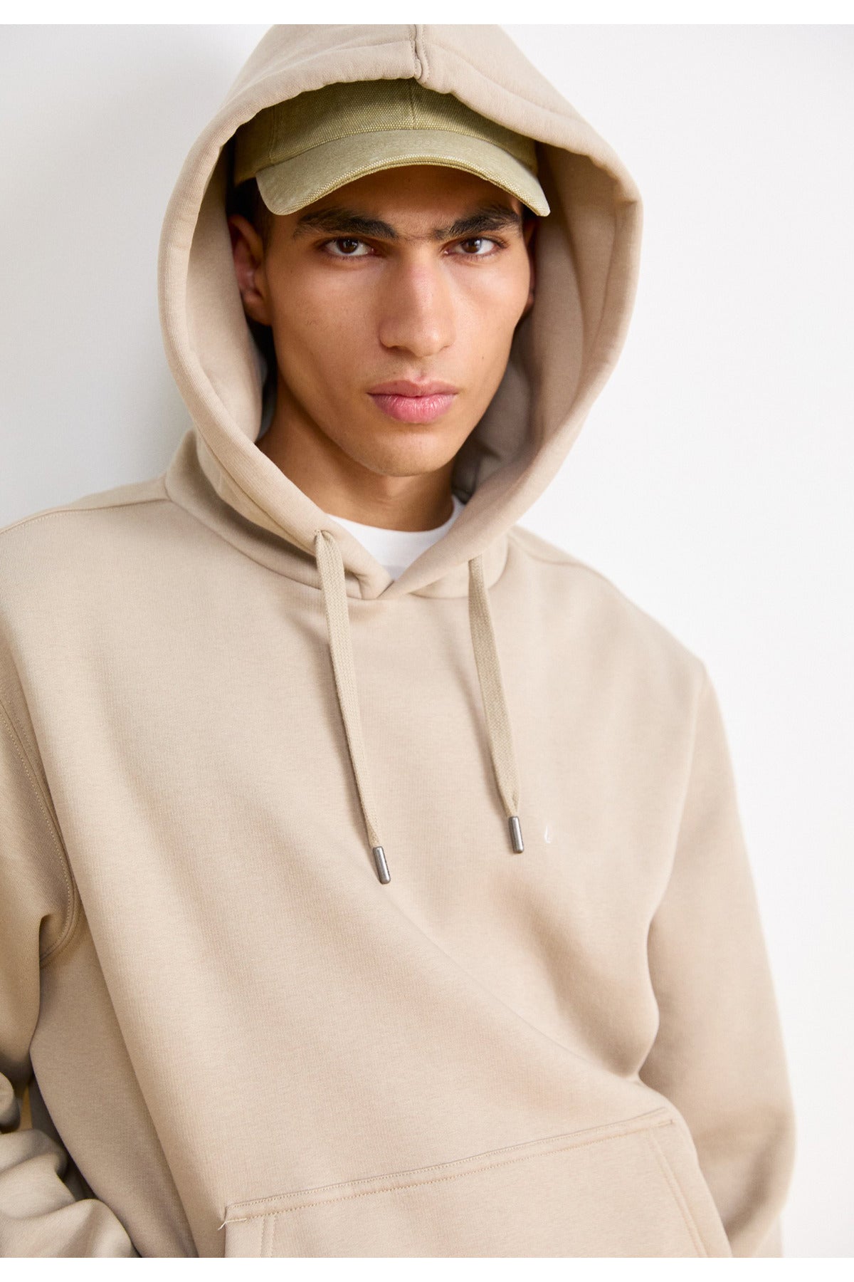 Erkek Düz Okul Lise Hoodie Sweatshirt - Bej - 2