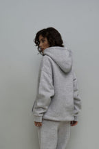Kadın 3 İ̇plik İ̇çi Pamuklu Kanguru Cep Regular İ̇çi Pamuklu Oversize Sweatshirt - Gri - 3