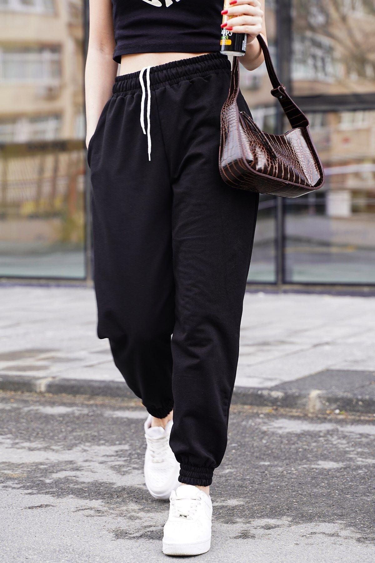 Kadın Siyah Jogger Yüksek Bel Eşofman Altı Sweatpants - Black - 3