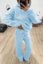 Kadın Boyfriend 3 İplik Şardonlu Bol Paça Oversize Casual Takım - Mavi - 3