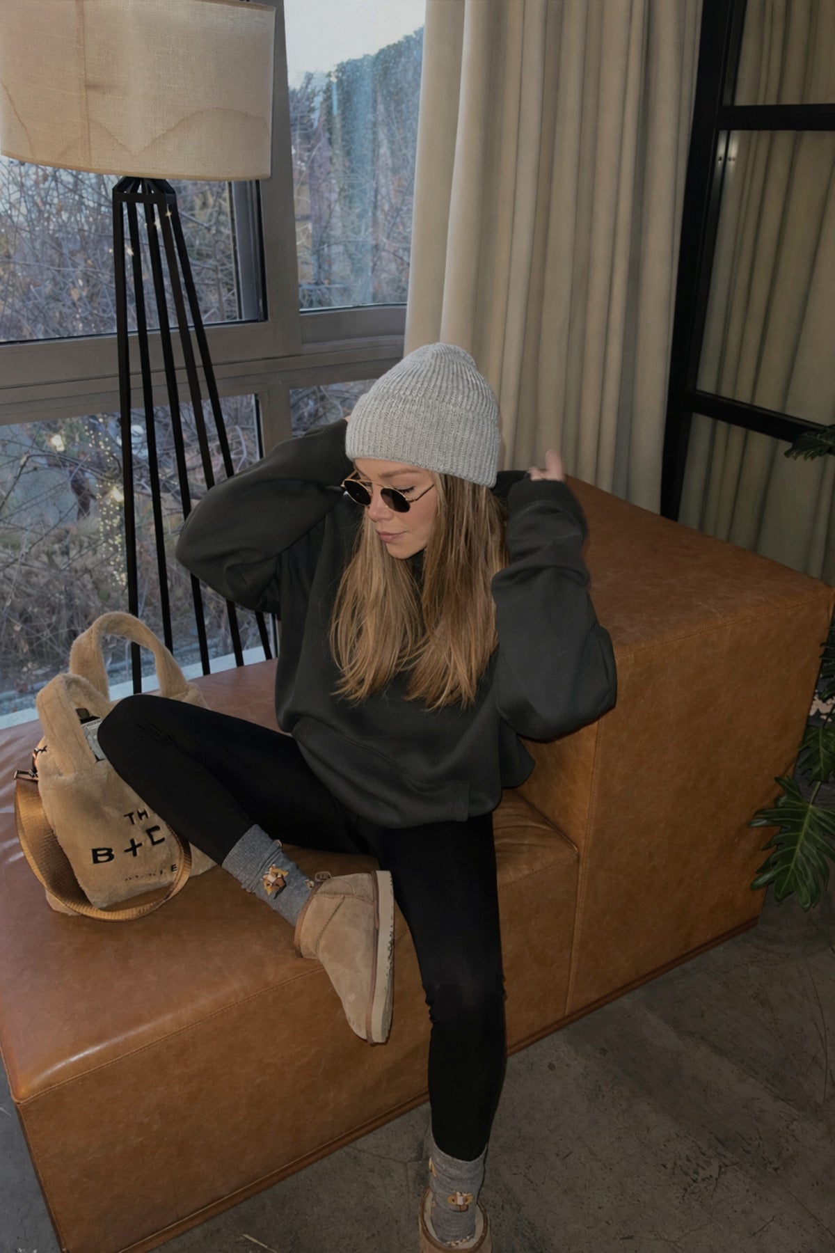 Kadin Füme 3 İ̇pli̇k Şardonlu Yumuşak Oversi̇ze Kapüşonlu Sweatshirt - Füme - 2
