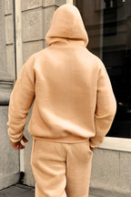 Erkek Düz Spor Ve Günlük Kapşonlu Hoodie Sweatshirt - Vizon - 2