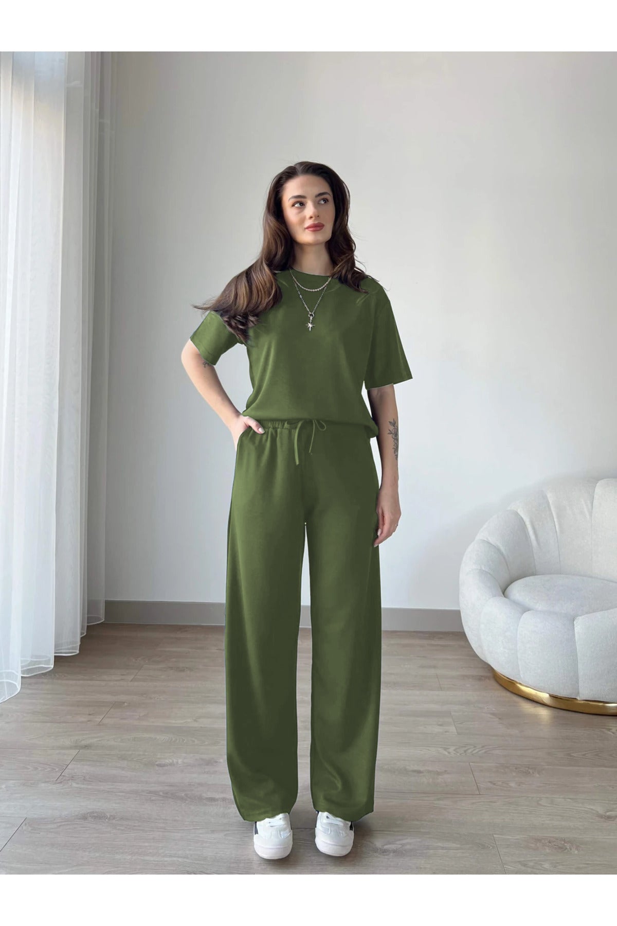 Kadın Modal Penye Full Esnek Süper Yüksek Bel Alt Üst Takım - Yeşil - 3