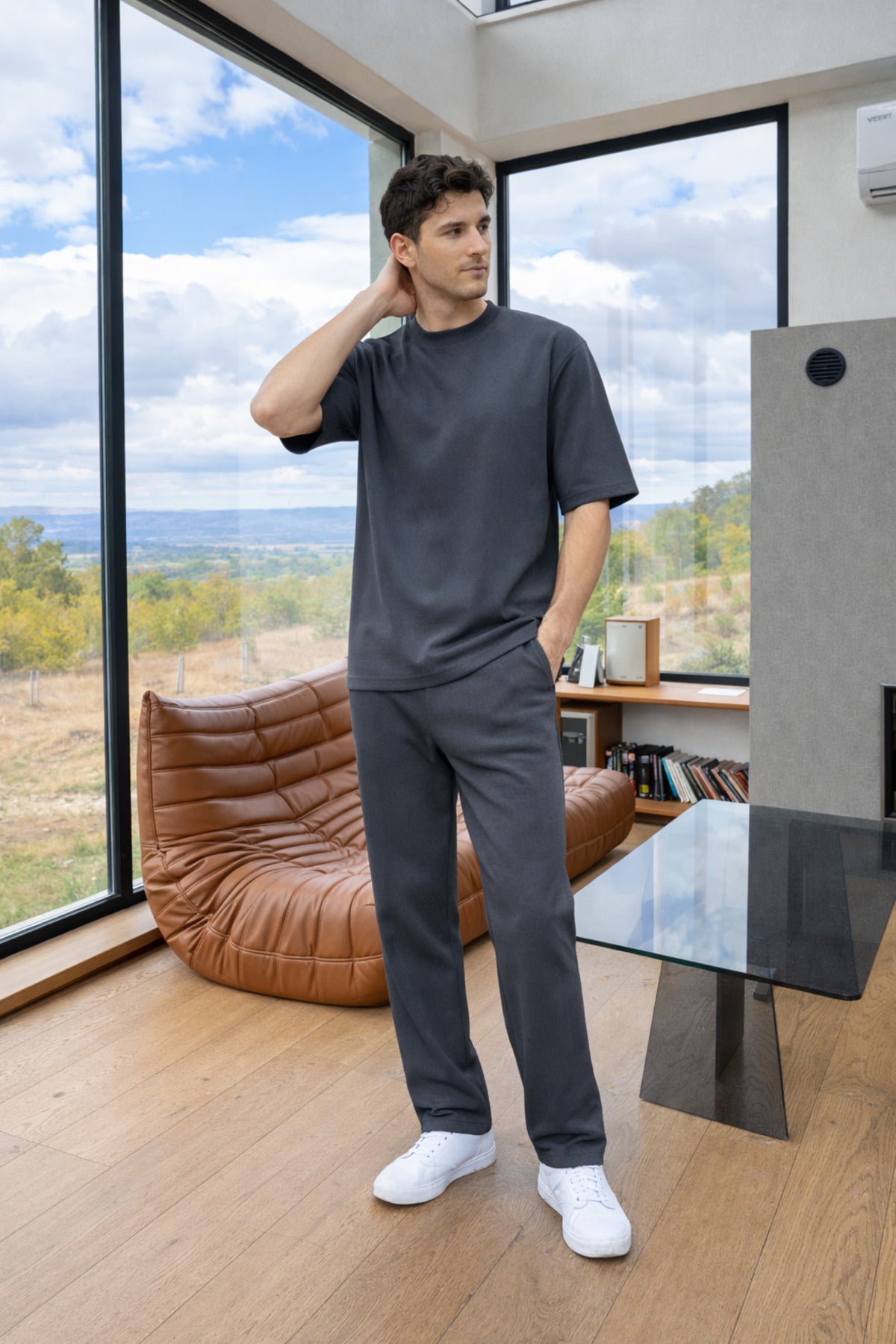 Yeni Sezon Erkek Oversize Takım Trend Model - Füme - 3