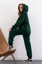 Kadın Yüksek Bel 3 İ̇plik Kalın Şardonlu Oversize Fit Jogger Eşofman Takımı - Koyu Yeşil - 3