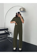Kadın Modal Penye Yüksek Bel Oversize Alt Üst Takım - Yeşil - 1