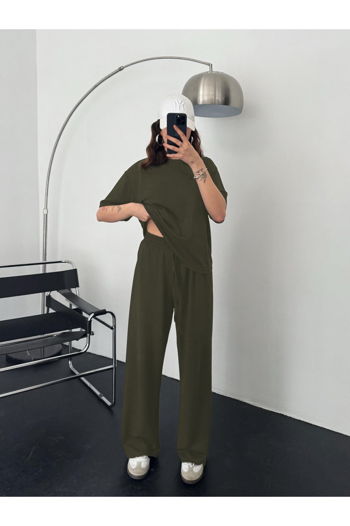 Kadın Modal Penye Yüksek Bel Oversize Alt Üst Takım - Yeşil - 1