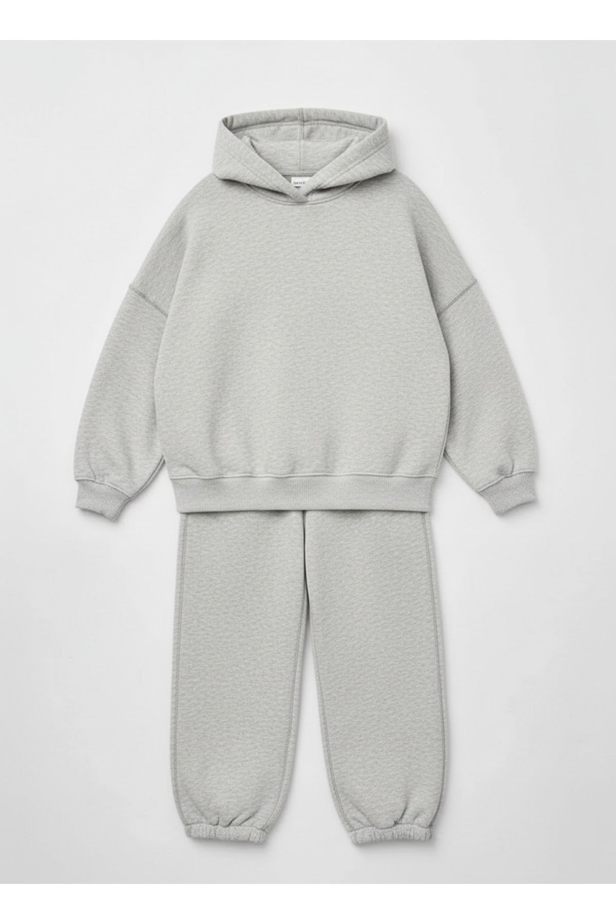 Unisex 3 İ̇pli̇k Şardonlu Oversi̇ze Anne Çocuk Ai̇le Eşofman Takimi - Gri Melanj - 3