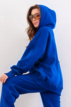Kadın Esnek Rahat Kalıp Basic Model Sweatshirt - Saks Mavisi - 3