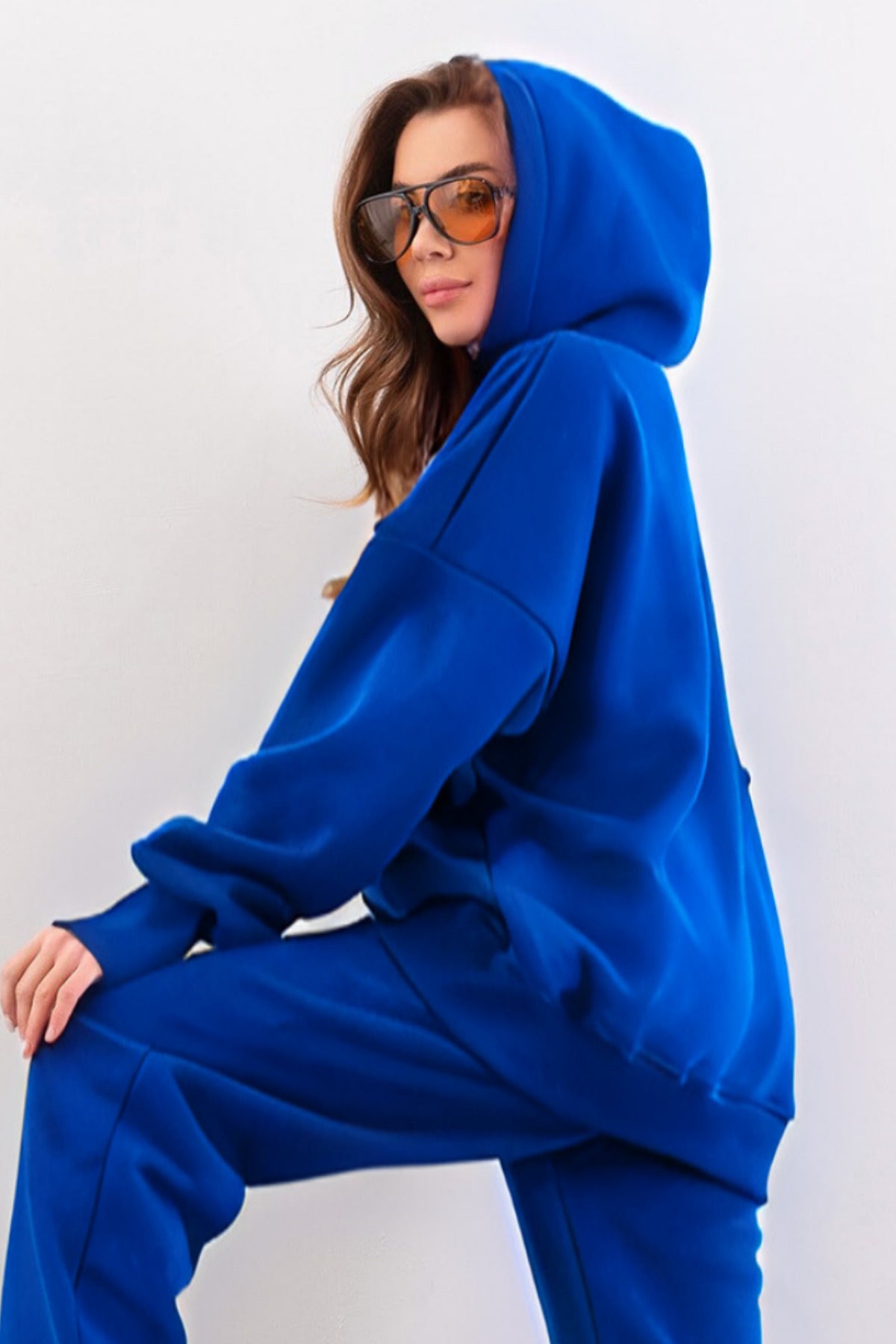 Kadın Esnek Rahat Kalıp Basic Model Sweatshirt - Saks Mavisi - 3