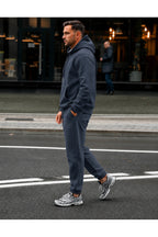Erkek 3 İ̇pli̇k Kapüşonlu Jogger Lasti̇k Paça Eşofman Takimi - Füme - 2