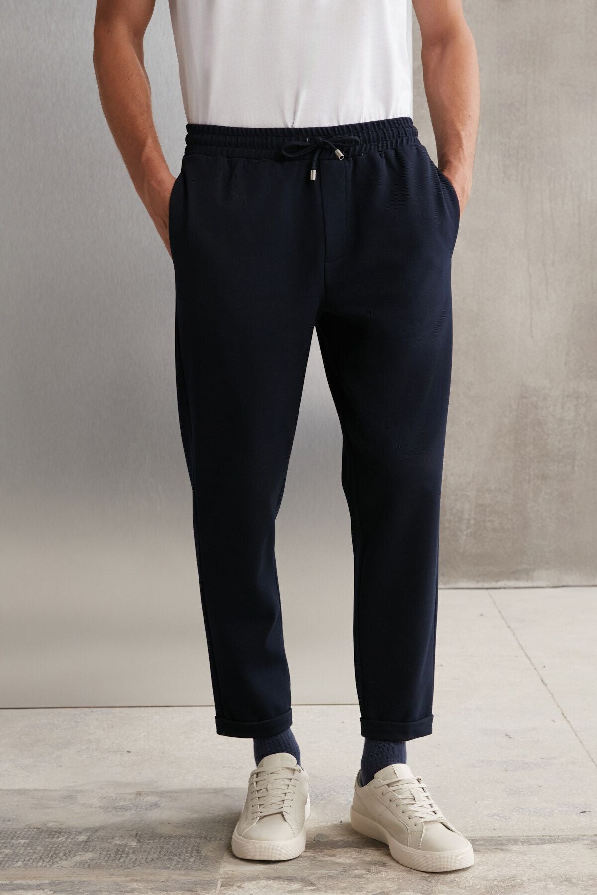 Erkek Duble Paça Jogger Dokuma Kumaş Pantolon - Lacivert - 2