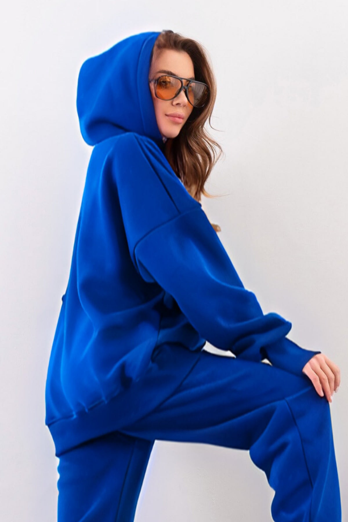 Kadın Esnek Rahat Kalıp Basic Model Sweatshirt - Saks Mavisi - 2