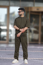 Erkek Oversize Kısa Kollu Yazlık Pijama Takımı - Haki - 1