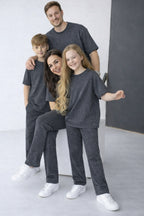 Unisex Kisa Kollu Modal 2 İ̇pli̇k Bisiklet Yaka Oversize Yazlik Ai̇le Kombi̇ni̇ (tekli̇) - Antasit Melanj - 2