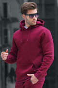 Erkek 3i̇plik Kapşonlu Mevsimlik Oversize Sweatshirt - Bordo - 1