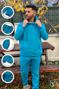 Ob Comfort Kapüşonlu Kanguru Cep Oversize Lastik Paça Turkuaz Eşofman Takımı - Turkuaz - 1
