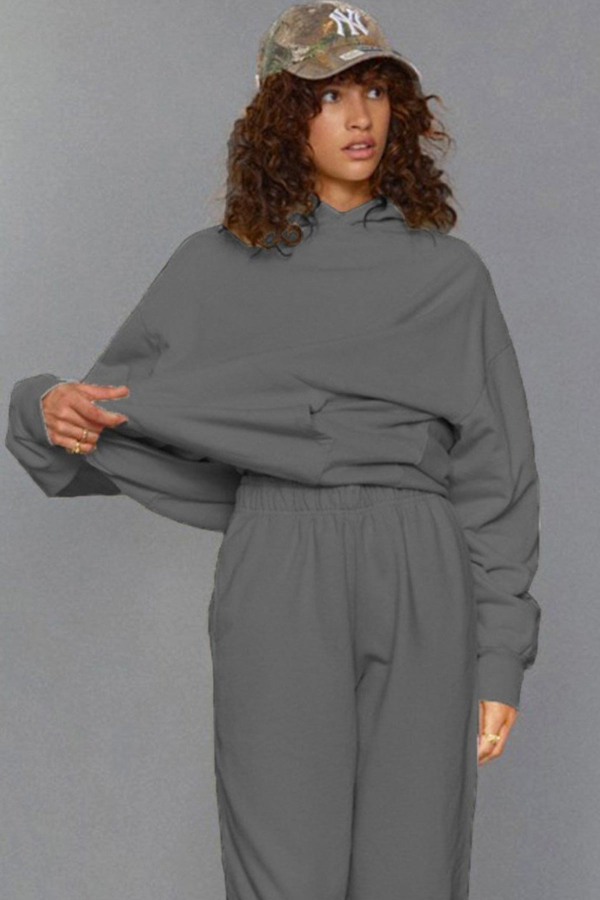 Kadın Spor Ve Günlük Mevsimlik Trend Model Sweatshirt - Füme - 1