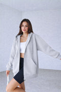 Kadın 3 İ̇plik Oversize Kapüşonlu Fermuarlı Hırka Sweatshirt - Gri - 1