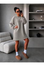 Kadin 3 İ̇pli̇k Yeni̇ Uzun Kollu Bi̇si̇klet Yaka Rahat Sweatshirt Elbi̇se - Gri - 1