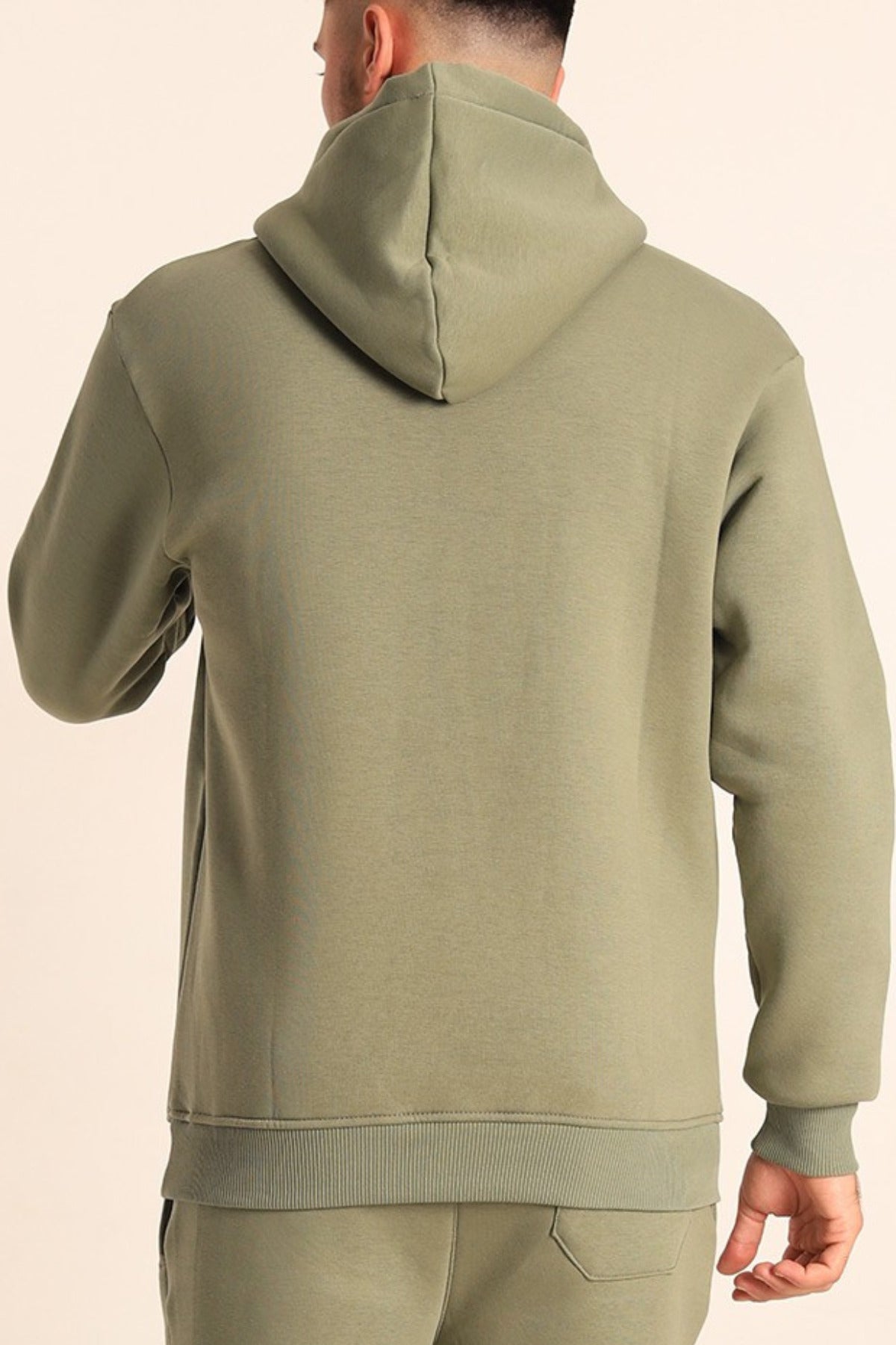 Erkek Rahat Kalın Pamuklu Kışlık Sweatshirt - Haki Melanj - 3