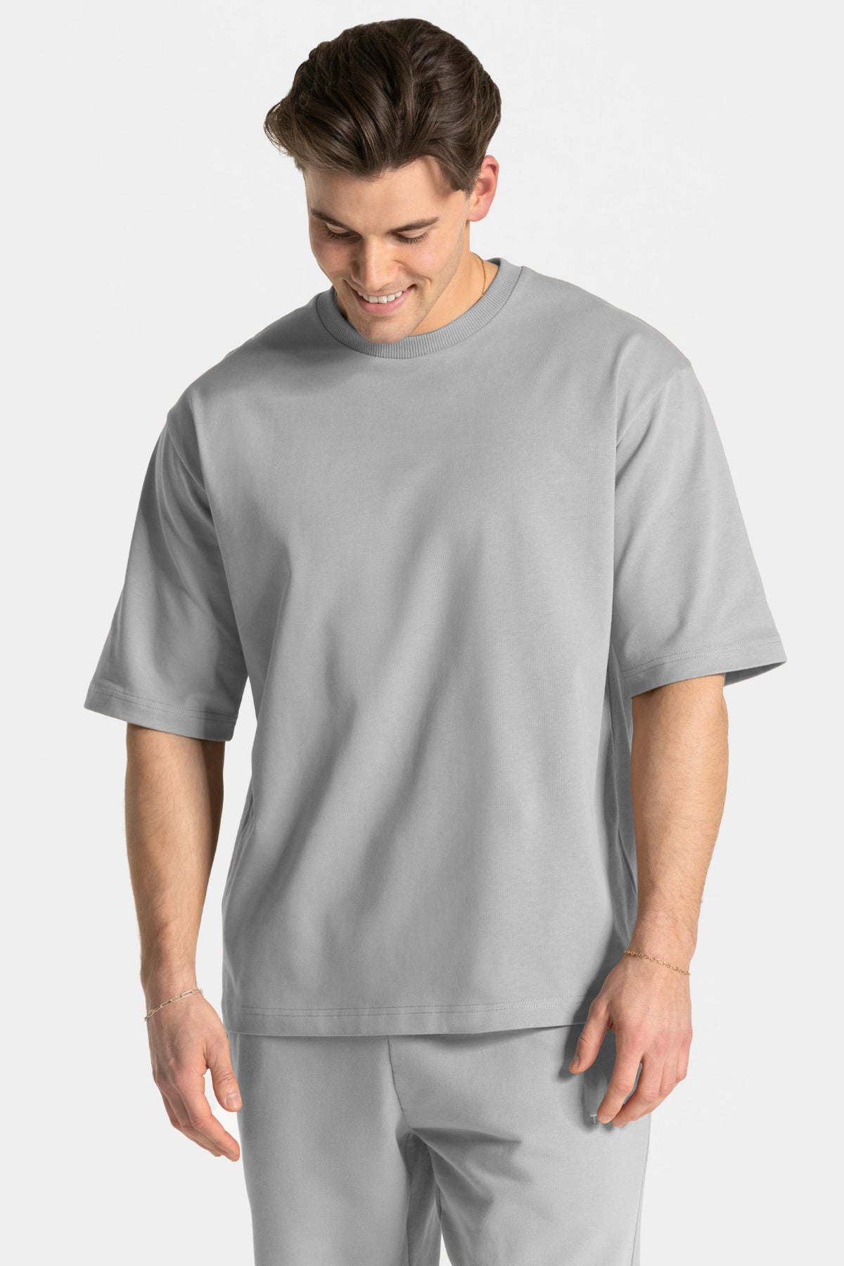Erkek Kısa Kollu Basic Oversize Eşofman Takımı - Gri - 4