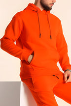 Erkek Rahat Kalın Pamuklu Kışlık Sweatshirt - Turuncu - 3