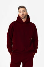 Erkek Düz Spor Ve Günlük Kapşonlu Hoodie Sweatshirt - Bordo - 1