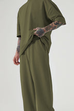 Erkek Oversize T-shirt Ve Eşofman Altı Pijama Takımı - Yeşil 1 - 2