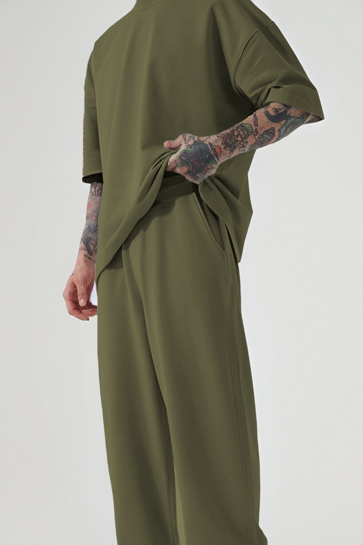 Erkek Oversize T-shirt Ve Eşofman Altı Pijama Takımı - Yeşil 1 - 2