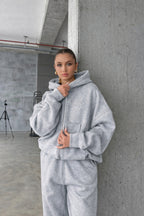 Kadin 3 İ̇pli̇k Oversi̇ze Fermuarli Sweatshi̇rt Hirka Eşofman Takimi - Grimelanj - 3