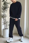 Erkek Bisiklet Yaka Oversize Jogger Paçası Lastikli Alt Üst Eşofman Takımı - Lacivert - 1