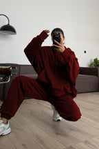 Kadin 3 İ̇pli̇k Şardonlu Oversi̇ze Eşofman Takimi - Bordo - 1