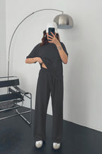 Kadın Modal Penye Yüksek Bel Oversize Alt Üst Takım - Füme - 1