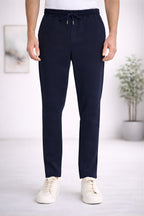 Erkek Regular Fit Beli Lastikli Bağcıklı Rahat Kesim Yan Cepli Jogger Pantolon - Lacivert - 1