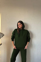 Kadin 3 İ̇pli̇k Şardonlu Sweatshi̇rt Eşofman Takimi - Koyu Yeşil - 2