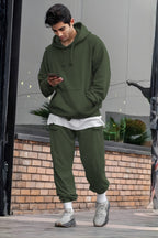 Erkek Oversize 3i̇pliki Şardonlu Basic Eşofman Takımı - Haki - 1