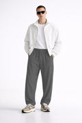 Erkek Lastikli Bel Kumaş Baggy Pantolon - Füme - 1