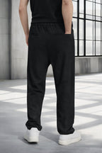 Erkek Normal Bel Rahat Kalıp Bol Paça Beli Kemerli Yan Cepli Baggy Pantolon - Siyah - 4