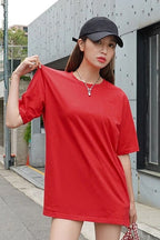 Kadın Oversize Penye Rahat Yazlık Kısa Kollu T-shirt - Kırmızı - 1